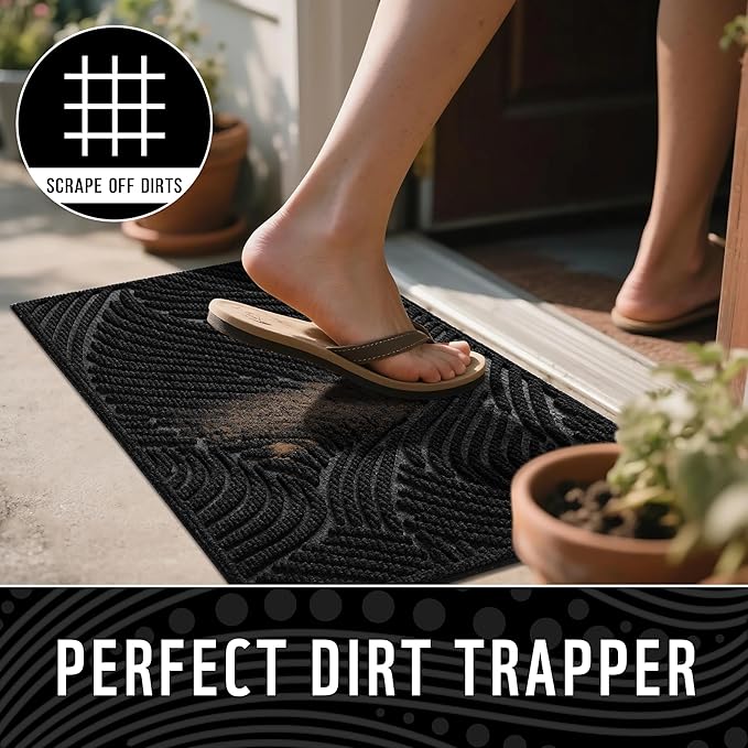 Yimobra Large Door Mat 36x24, All-Weather Waterproof Art Line Outdoor Mats for Front Door, Heavy Duty Non-Slip Welcome Matt for Garage Patio Proch Entryway Indoor, Black