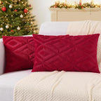 decorUhome Christmas Couch Throw Pillow Covers 12x20 Set of 2, Decorative Soft Plush Faux Wool Lumbar Neutral Accent Pillow Covers for Bed Sofa Living Room, Red