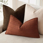 Foindtower Set of 2 Decorative Cotton Waffle Weave Lumbar Throw Pillow Covers Euro Shams Cushion Covers Accent Pillowcase for Bed Couch Sofa Bedroom Living Room Home Decor 12×20 Inch Fall Rust Orange