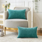 MIULEE Pack of 2 Couch Throw Pillow Covers 12x20 Inch Soft Teal Chenille Pillow Covers for Sofa Living Room Solid Dyed Pillow Cases