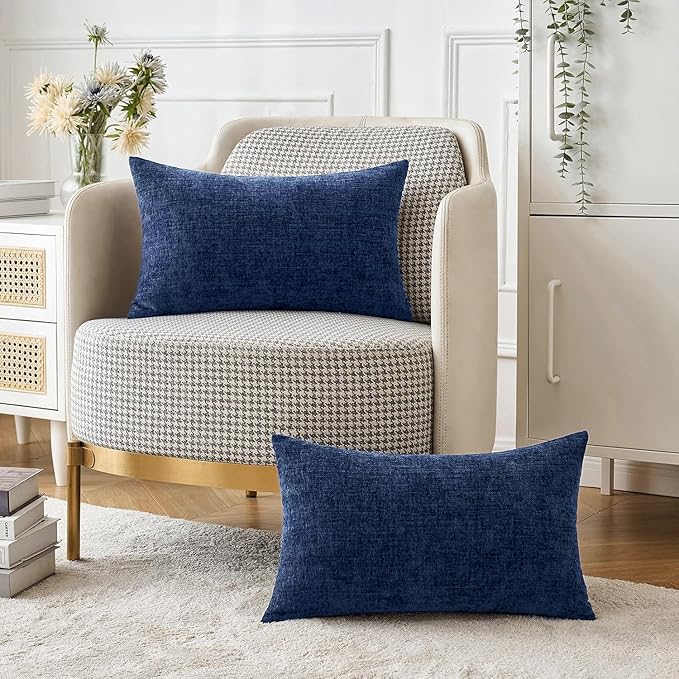 MIULEE Pack of 2 Couch Throw Pillow Covers 12x20 Inch Spring Soft Dusty Blue Chenille Pillow Covers for Sofa Living Room Solid Dyed Pillow Cases