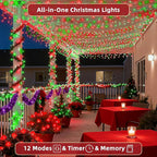 300 LED Outdoor Christmas Lights 75ft, 12 Lighting Modes Indoor String Lights Dimmable & Timer Memory, Outsite Waterproof Tree Lights for Xmas Garden Wedding Party Holiday Decorations Red & Green