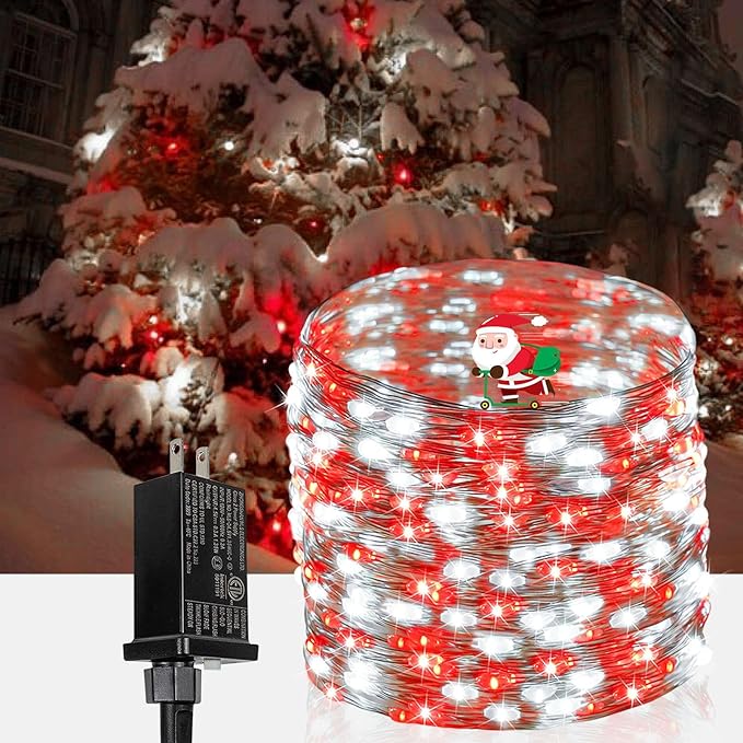 66Ft 200 LED Christmas Fairy Lights Plug in, Waterproof String Lights Outdoor & Indoor 8 Modes with Timer Bedroom Decor, Twinkle Lights for Bedroom Party Christmas Decorations (Red and Cool White)