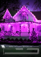 Brightown 2-Pack 400LED 170FT Total Halloween Solar Outdoor Lights IP65 Waterproof Solar Powered Lights with 8 Lighting Modes for Party Garden Yard Home Holiday Tree Decoration Lighting,Purple
