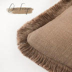 Foindtower Set of 2 Decorative Linen Fringe Throw Pillow Covers Cozy Boho Farmhouse Cushion Cover with Tassels Soft Accent Pillowcase for Couch Sofa Bed Living Room Home Decor, 24×24 Inch, Khaki Brown