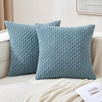 MIULEE Pack of 2 Decorative Throw Pillow Covers 18x18 Inch Soft Boho Striped Textured Corduroy Pillow Covers Modern Farmhouse Home Decor for Couch Bed Sofa Living Room Blue Grey