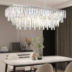 Rectangle Chandeliers for Dining Room Chrome, 32" Modern Rectangular Crystal Chandelier 10 Lights Top K9 Linear Ceiling Pendant Light Fixture for Dining Room Kitchen Table Living Room
