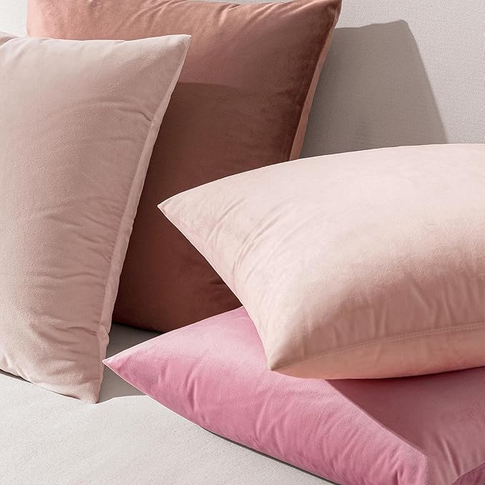 EMEMA Pack of 2 Velvet Throw Pillow Covers Decorative Square Pillowcase Soft Solid Cushion Case for Sofa Bedroom Chair Car 24x24 Inch Pink