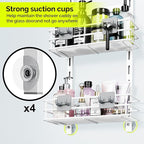Orimade Over The Door Shower Caddy Adjustable 3 Tier White,Bathroom Hanging Organizer Shelf Rustproof with 4 Hooks,Shower Basket with Soap Holder and Suction Cup