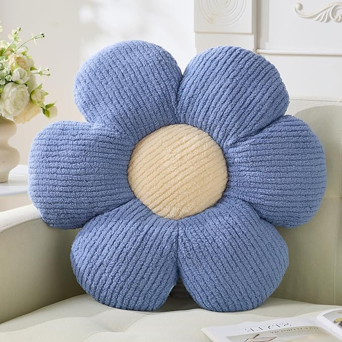 Daisy Plush Throw Pillow - Blue Flower Shaped, 19.6" Decorative Seating Cushion