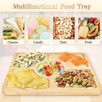 Divided Wood Serving Tray, Rectangular Tray Chip and Dip Platter, Serving Tray with 5 Sections for Appetizers & Snacks, Veggie Platter, Food Trays for Party 12'' x 8.7'' x 0.6''