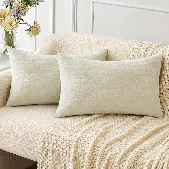 MIULEE Pack of 2 Christmas Cream Throw Pillow Covers 12x20 Inch Soft Chenille Pillow Covers for Sofa Living Room Couch Solid Dyed Cases
