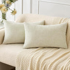 MIULEE Pack of 2 Christmas Cream Throw Pillow Covers 12x20 Inch Soft Chenille Pillow Covers for Sofa Living Room Couch Solid Dyed Cases