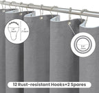 Inhousolu Boho Farmhouse Shower Curtain with Fabric Liner Set, Faux Linen Textured, 14 Metal Hooks Luxury Weighted Hem, Washable Wrinkle Free Bath Curtain for Hotel Bathroom 72" W x 84" L Grey