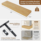 fuqing Floating Shelves for Wall, Wall Mounted Wood Floating Shelf with Invisible Brackets for Living Room, Bathroom, Bedroom, Kitchen Storage and Decor, 30 Inch Set of 2, Oak