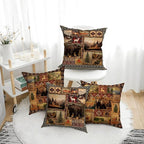 Vintage Rustic Lodge Bear Pillow Covers 18x18 Inch Set of 4, Farmhouse Cabin Throw Pillow Cases for for Couch Bed Sofa Chair Cushion Living Room Decor Brown Cain Pillowcases