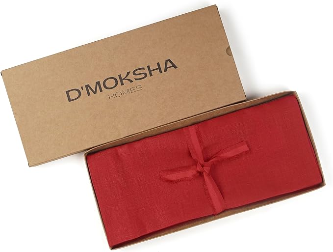 D'Moksha Homes Linen Table Runner 60 Inches - 100% Pure Linen Bright Red Table Runner 14 x 60 Inch for Coffee Tables, Dresser, Fall, Autumn and Halloween - Machine Washable