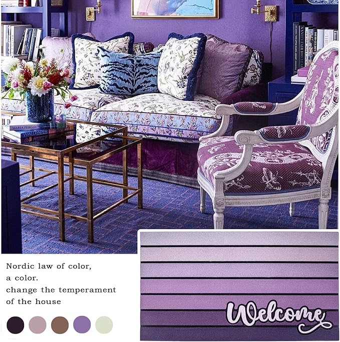 Bulijojo Purple Entrance Door Mat Large 17 x 30 Inch Entry Way Doormat Front Door Rug Outdoor Heavy Duty Welcome Mat, Non Slip Rubber Back Low Profile
