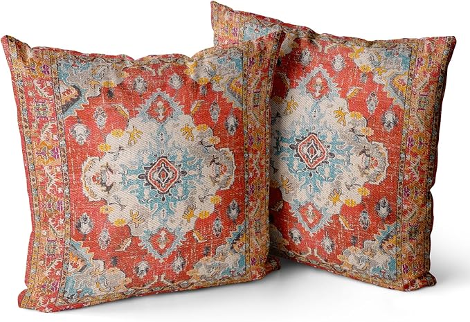Snycler Boho Throw Pillow Covers 24x24 inch Set of 2 Boho Rug Carpet Double Sided Pattern Cotton Soft Pillow Case Cushion Cover Pillowcase for Couch Sofa Bed Decorative (Orange)