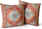 Snycler Boho Throw Pillow Covers 18x18 inch Set of 2 Boho Rug Carpet Double Sided Pattern Cotton Soft Pillow Case Cushion Cover Pillowcase for Couch Sofa Bed Decorative (Orange)