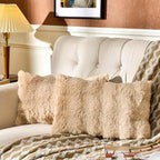 AmHoo Pack of 2 Throw Pillow Covers 3D Dense Faux Rabbit Fur Cozy Super Soft Fuzzy Set Case Cushion for Couch Sofa Bedroom 12 x 20-Inch Camel