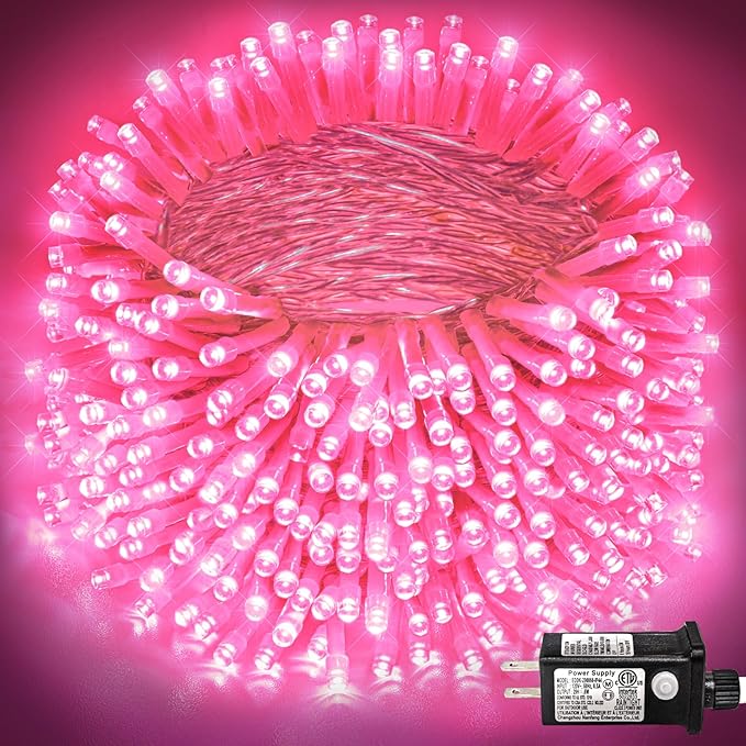 800 LED Pink String Lights Outdoor 262ft Pink Christmas Lights 8 Modes Lights Clear Wire, Plug in Waterproof Fairy String Lights for Bedroom Christmas Decorations