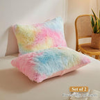 XeGe Rainbow Faux Fur Fluffy Throw Pillow Cases, Plush Shaggy Soft Furry Pillowcases, Tie Dye Velvet Fuzzy Decorative Pillow Covers for Bed Couch Teen Girl Zipper Closure, Set of 2(Standard, Rainbow)