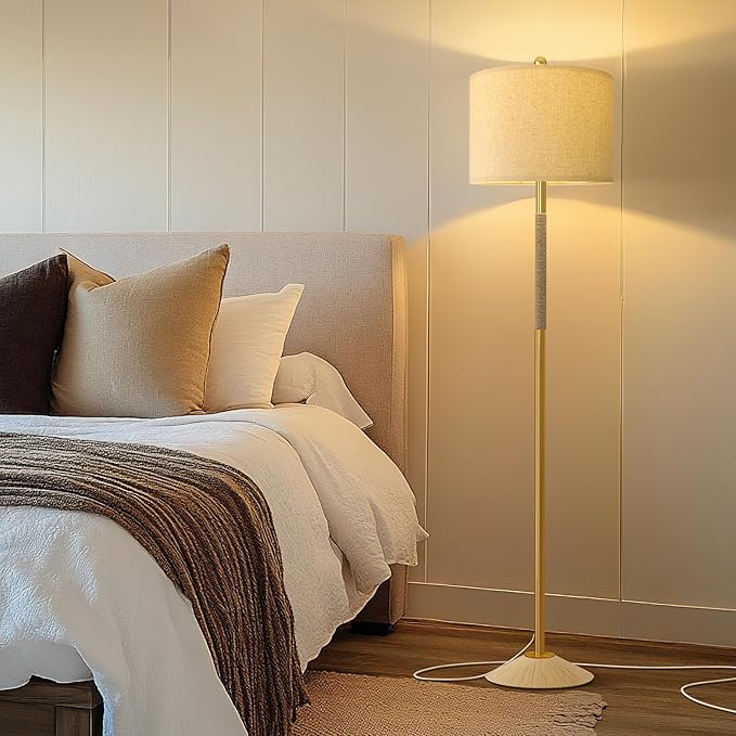 Oneach 63" Modern Floor Lamp for Living Room, Gold Boho Standing Lamp with Unique Rope Design, Rotary Switch, Farmhouse Tall Lamps for Bedroom Office Dining Room (Without Bulb)