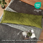 PHF Super Soft Velvet Zippered Body Pillowcase, No Insert, 1 Pack Luxury Cozy Warm Pillow Sham Cover with Zipper, 20"X 54" Long Cozy Fuzzy Flannel, Olive Green