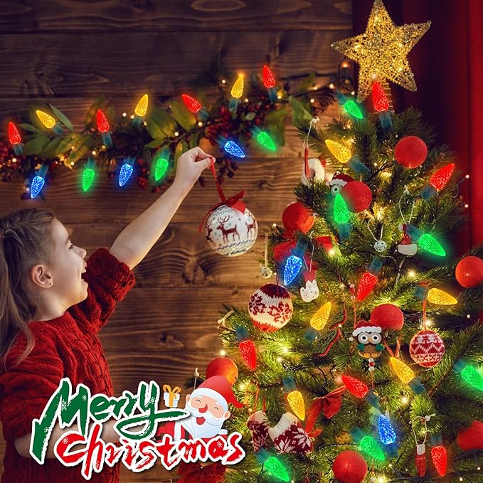 50 LED C6 LED Christmas Lights 16.4Ft C6 Christmas Lights Battery Operated C6 Christmas Lights Seasonal Lighting for Indoor Outdoor Xmas Tree Garden Patio Party Christmas Decor Multi-Color