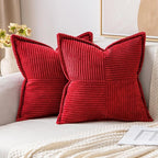 MIULEE Christmas Decorative Throw Pillow Covers for Couch Bed Livingroom 16x16 Inch Set of 2 Red Boho Accent Throw Pllows Broadside Striped Patchwork Soft Corduroy Pillowcases