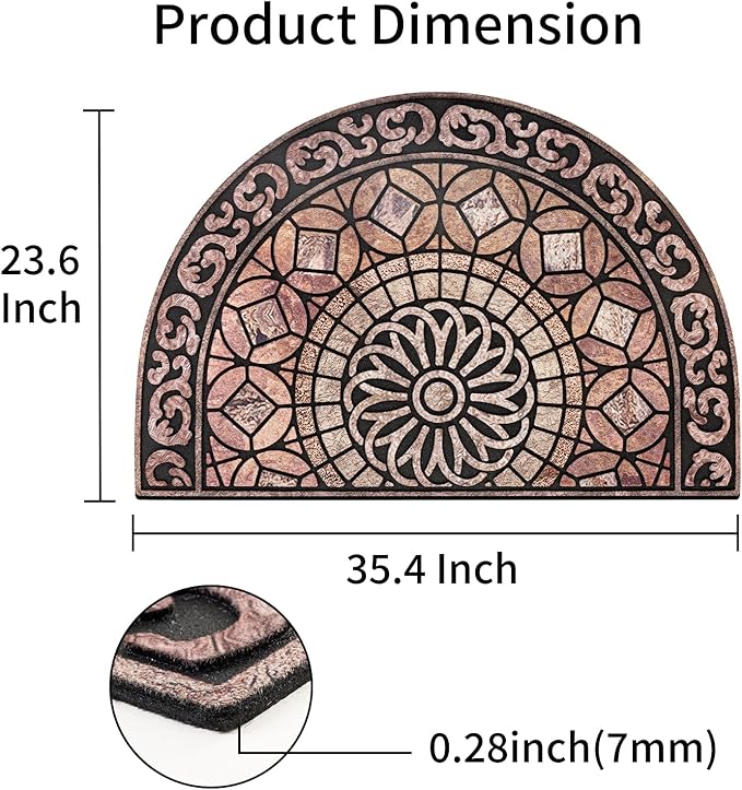 Door Mat Welcome Mat, Heavy Duty Outside Door Mat 23.6 x 35.4 Inch Round Front Door Rug Doormat for Entrance Home Non-Slip Rubber Rug for Front Door, Entryway, Patio (Brown)