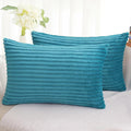 Simmore Decorative Throw Pillow Covers 12x20 Set of 2, Soft Natural Plush Flannel Double-Sided Fluffy Lumbar Pillow Covers for Couch Sofa Living Room, Teal