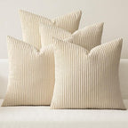 MIULEE Boho Farmhouse Throw Pillow Covers 18x18 Inch Set of 4 Mordern Nordic Cushion Covers Soft Corduroy Home Decor for Couch Bed Sofa Living Room Beige