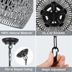 HMVPL Grey Rattan Chandeliers for Dining Room, 5-Light Boho Dining Room Light Fixture with Wicker Lampshade, Large Coastal Pendant Light, Modern Farmhouse Light Fixture for Kitchen Bedroom Living Room
