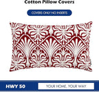 HWY 50 Burgundy Red Decorative Lumbar Pillow Cover Rectangle 12x20 Inch (1 Piece), Embroidered Cotton Farmhouse Cushion Cover Pillow Case for Sofa Couch Living Room Bed, Minimalist Floral