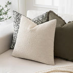 MIULEE 24x24 Christmas Decorative Euro Sham Throw Pillows for Bed Set of 2 Textured Boucle Neutral Winter Throw Pillow Covers Natural Beige Accent Solid Couch Pillowcase Sofa Livingroom Home Decor