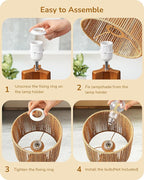 EDISHINE Small Table Lamp, Wood Rattan Nightstand Lamp with ON-Off Switch,E26 Base, Bedside Lamp for Living Room, Bedroom, Bohemian