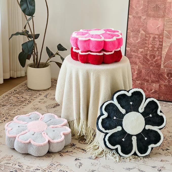Flower Shaped Decorative Throw Pillow Cushion for Bed Couch, Cute Flower Plush Throw Pillows Home Decor Floor Pillow Seating Cushions (Hot Pink, 13.7 Inches)