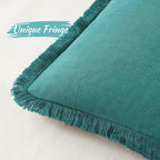 MIULEE Decorative Throw Pillow Covers Neutral Linen Fringe Throw Pillows Set of 2 Teal Boho Farmhouse Cushion Covers with Tassels for Couch Sofa Bed Living Room Spring Home Decor 18x18 Inch