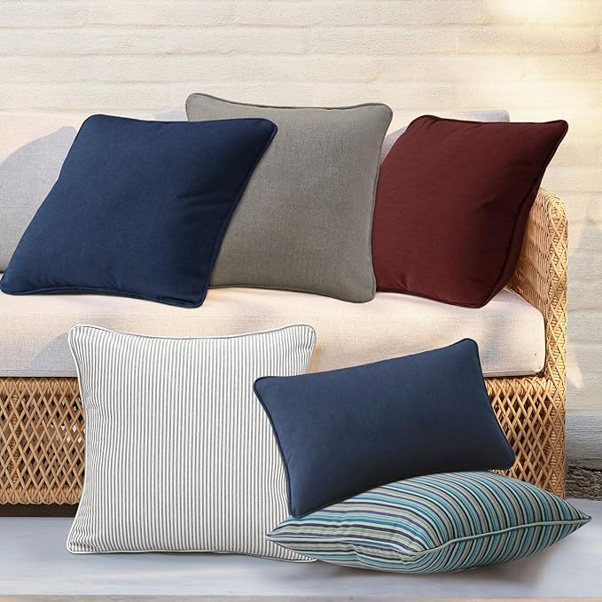 Outdoor Sunbrella Decorative Throw Pillow Covers Only, Pack of 4, 17"x17" & 20"x12" Water Repellent Replacement Lumbar Pillow Case for Patio, Couch, Sofa and Patio Furniture, Cast Shale