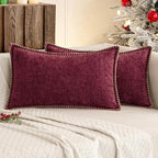 MIULEE Pack of 2 Christmas Pillow Covers 12x20 Inch Burgundy Red Farmhouse Decorative Throw Pillow Covers with Stitched Edge Soft Chenille Solid Dyed Couch Pillow Covers for Sofa Bed Living Room