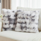 FUTEI Grey White Decorative Throw Pillow Covers 26x26 Inch Set of 2,Soft Fuzzy Faux Rabbit Fur Euro Pillow Shams with Raised Texture,Neutral Boho Home Decor for Couch Bed Living Room