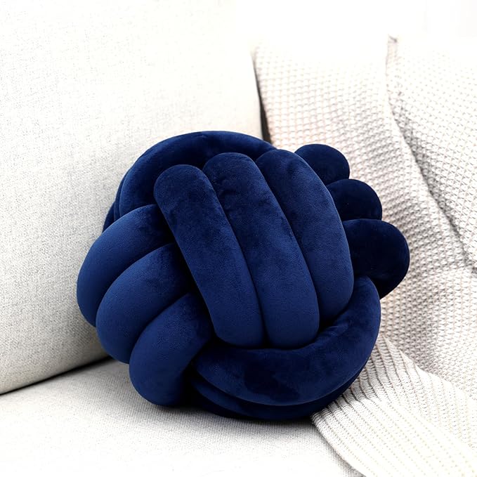 Petrella Knot Pillow Ball Round Throw Pillows Home Decor Cushion Decorative Aesthetic Throw Pillows，Navy 13inch