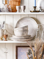 LE TAUCI Dinnerware Sets for 4, 12 Piece Ceramic Dish Set with Plates and Bowls | Oven/Dishwasher/Microwave Safe | Ideal for Housewarming | Reactive Beige (10" Plate+8" Dish+27oz Bowl)