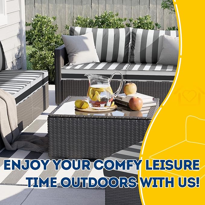 AAAAAcessories Outdoor Deep Seat Cushions, Waterproof, Fade-Resistant Patio Furniture Replacement Cushions, 24" x 24" x 5" + 24" x 13.5", Gray Cabana Stripe