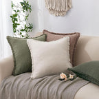 Woaboy Decorative Linen Fringe Throw Pillow Covers Boho Farmhouse Soft Euro Accent Pillowcases with Tassels for Bed Couch Sofa Living Room Bedroom,24x24 Inch Set of 2,Beige