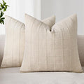 Woaboy Linen Check Throw Pillow Covers Set of 2 - Natural Beige Farmhouse Modern Boho Vintage Decorative Cushion Covers for Sofa Couch Bedroom Living Room Decor 20x20 Inch