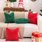 Pallene Faux Fur Plush Christmas Throw Pillow Covers 22x22 Set of 2, Luxury Soft Fluffy Striped Decorative Pillow Covers for Sofa, Couch, Living Room, Christmas Green