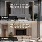 60 Inch Black Wagon Wheel Chandelier with Crystal Shade, 60 Lights, Modern Farmhouse Style, Ideal for Dining Room, Kitchen, Entryways